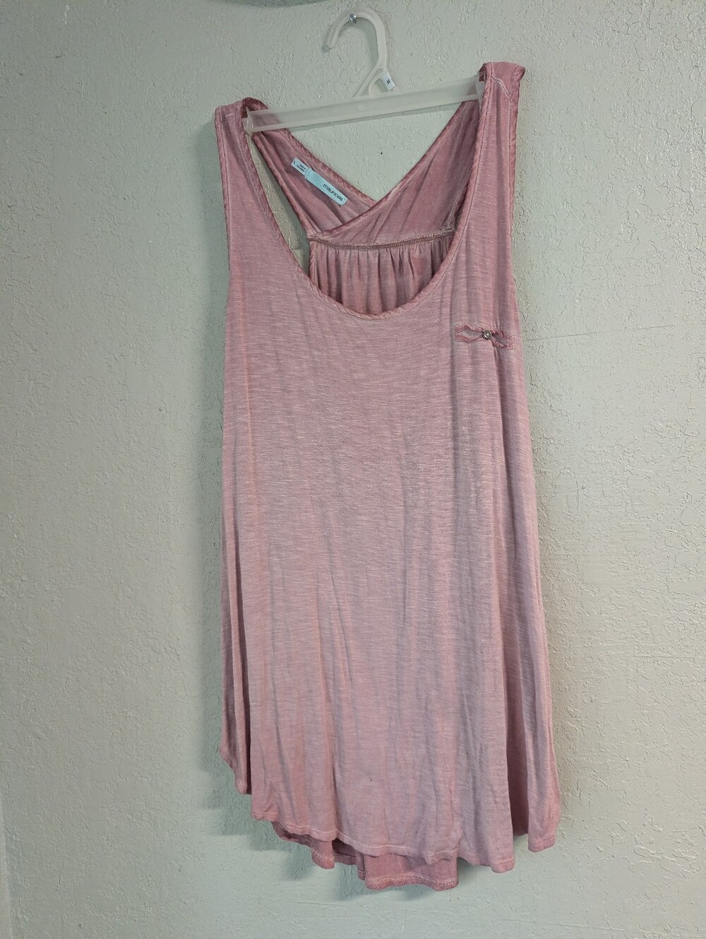Dusty Pink Sleeveless Crossback Tank Top L Button Detail Flowy Cottage Lagenlook